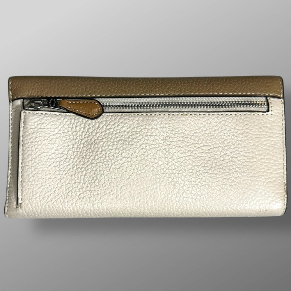 Coach Slim Trifold Wallet Sandy Beige Chalk Colorblock Pebble Leather - Picture 3 of 8